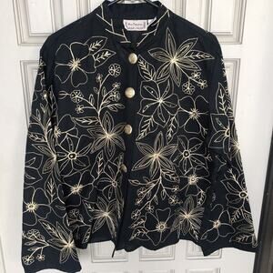 New Direction Jacket SzL Cotton Black Gold Buttons/Thread Design Fancy NWOT
